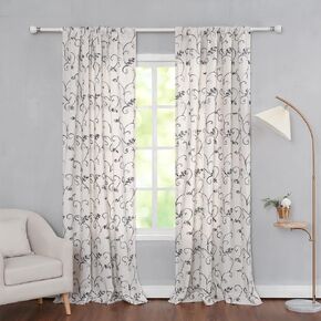 VOGOL Rod Pocket Curtains 63 Inches Long, 2 Panels Blue Flowers Pattern Back Tab Window Treatment, Light Reducing Drapes for Bedroom Living Room, Blue in White