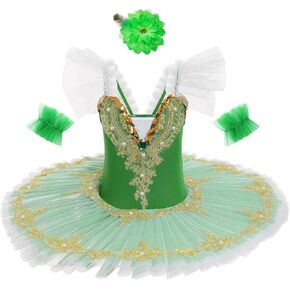 Ballet Leotards for Girl Gold Floral Shiny Swan Lake Costume Ballerina Platter Tutu Professional Ballet Pancake Dress