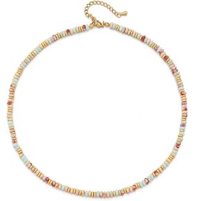 YOARON 2MM 18K Gold Plated Boho Beaded Choker Necklace for Women Handmade Colorful Natural Stone Necklaces Summer Beach Gemstone Energy Chakra Healing Jewelry