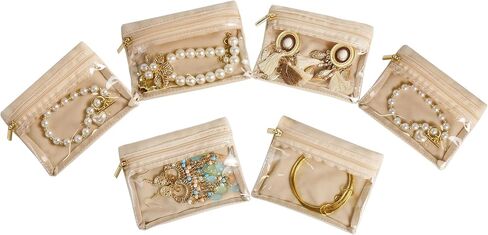 Travel Jewelry Case, Small Travel Jewelry Box with 6 Velvet Jewelry Bag Mini Pouch, Portable Travel Jewelry Organizer for Rings Earrings Necklaces, Beauty Gifts for Women Girls (Beige) in Saudi Arabia