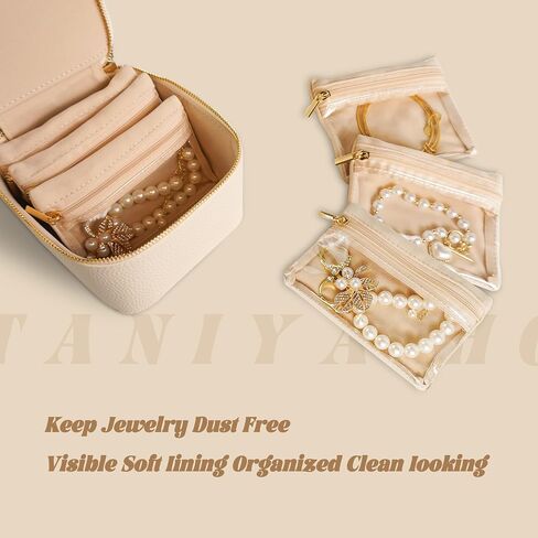 Travel Jewelry Case, Small Travel Jewelry Box with 6 Velvet Jewelry Bag Mini Pouch, Portable Travel Jewelry Organizer for Rings Earrings Necklaces, Beauty Gifts for Women Girls (Beige) in Saudi Arabia