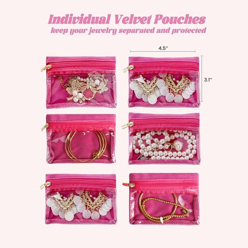 Travel Jewelry Case, Small Travel Jewelry Box with 6 Velvet Jewelry Bag Mini Pouch, Portable Travel Jewelry Organizer for Rings Earrings Necklaces, Beauty Gifts for Women Girls (Beige) in Saudi Arabia