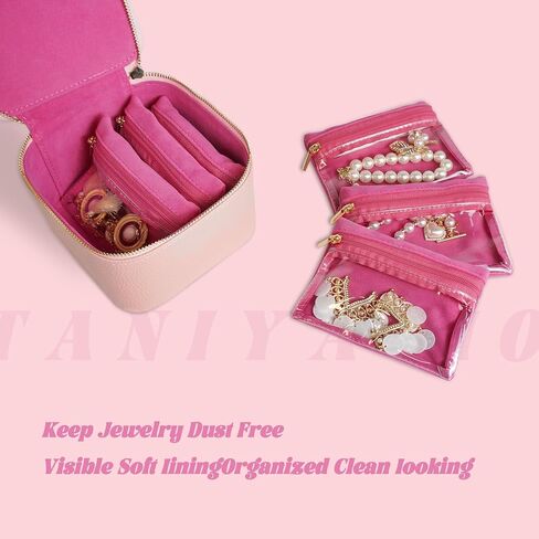 Travel Jewelry Case, Small Travel Jewelry Box with 6 Velvet Jewelry Bag Mini Pouch, Portable Travel Jewelry Organizer for Rings Earrings Necklaces, Beauty Gifts for Women Girls (Beige) in Saudi Arabia