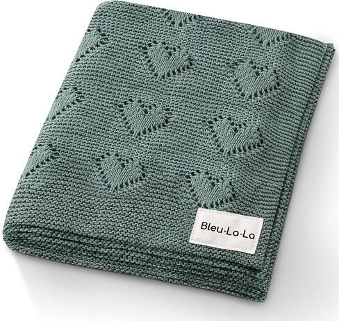 Cotton Heart Knit Swaddle Baby Blanket for Boys - Soft Warm Cozy Swaddling Receiving Cuddle Stroller and Crib Blanket for Newborns, Infants & Toddlers (Denim, 0-2 Years) in Kuwait