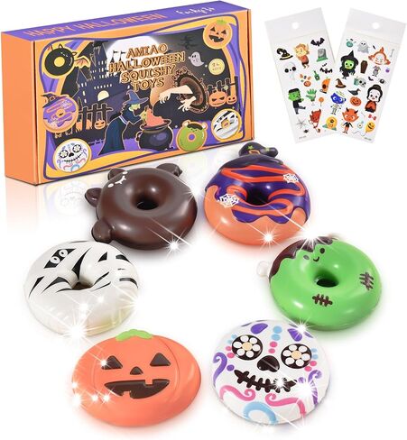 amiao 6 حزمة هالوين دونات squishies اللعب بطيئة ارتفاع kawaii لينة الجدة اللعب اسفنجي، ضغط اللعب للفتيات الفتيان الأطفال البالغين هدايا تخفيف التوتر in Saudi Arabia