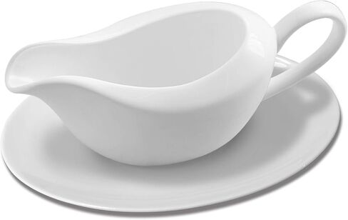 TripDock Gravy Boat with Ceramic Tray, 1 PC 8 oz Easy Pour White Gravy Boat with Saucer Stand for Salad Dressings, Milk,Broth, Creamer and More/Microwave & Dishwasher Safe in Saudi Arabia