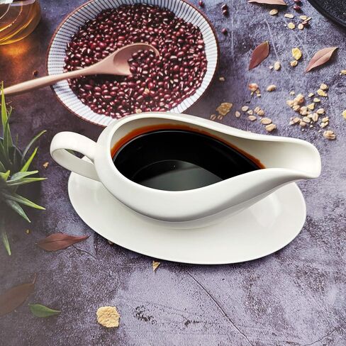 TripDock Gravy Boat with Ceramic Tray, 1 PC 8 oz Easy Pour White Gravy Boat with Saucer Stand for Salad Dressings, Milk,Broth, Creamer and More/Microwave & Dishwasher Safe in Saudi Arabia