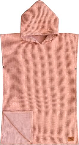 Jade&Kai Hooded Towel for Kids | Snaps into a Poncho | Organic Cotton Waffle | Lightweight and Absorbent | Bath, Beach, and Pool | Multiple Colors | (Medium (3-6 Yrs), June Breeze) in Kuwait