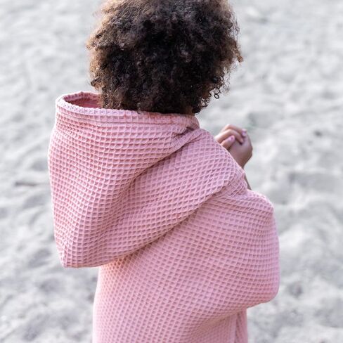 Jade&Kai Hooded Towel for Kids | Snaps into a Poncho | Organic Cotton Waffle | Lightweight and Absorbent | Bath, Beach, and Pool | Multiple Colors | (Medium (3-6 Yrs), June Breeze) in Kuwait