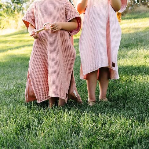 Jade&Kai Hooded Towel for Kids | Snaps into a Poncho | Organic Cotton Waffle | Lightweight and Absorbent | Bath, Beach, and Pool | Multiple Colors | (Medium (3-6 Yrs), June Breeze) in Kuwait