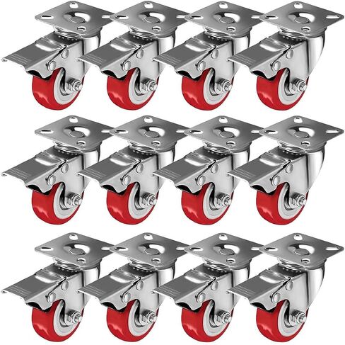 12 Pack 2-inch Caster Wheels Swivel Plate Casters On Red Polyurethane Wheels in Saudi Arabia