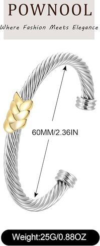 سوار عريض ملفوف ذهبي وفضي للنساء من باونول، اساور ملتوية مستوحاة من المصممين - اساور عريضة فضية عتيقة، هدايا مجوهرات in Kuwait
