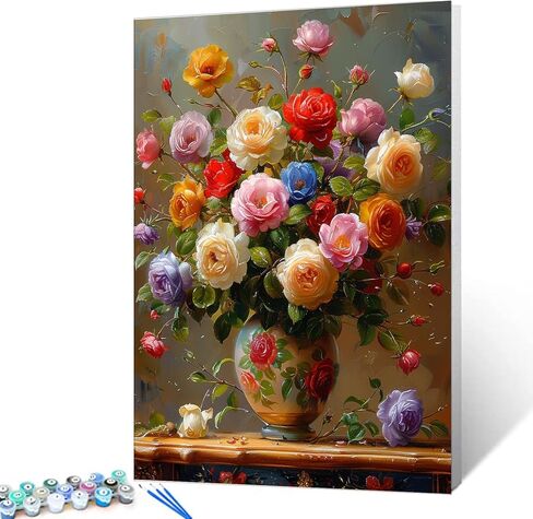 طلاء Tucocoo Lavender حسب الرقم للبالغين، مجموعات طلاء زيتي رقمي DIY على القماش مع فرش وصبغة أكريليك، نافذة ريفية تتفتح على شكل أزهار لديكور جدار المنزل 16 × 20 بوصة (بدون إطار) in Kuwait