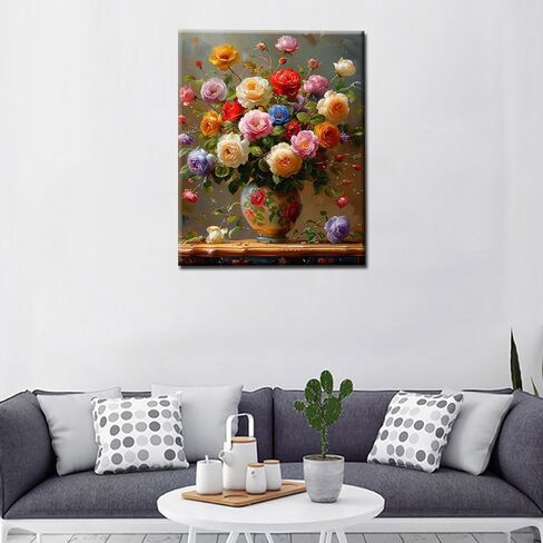 طلاء Tucocoo Lavender حسب الرقم للبالغين، مجموعات طلاء زيتي رقمي DIY على القماش مع فرش وصبغة أكريليك، نافذة ريفية تتفتح على شكل أزهار لديكور جدار المنزل 16 × 20 بوصة (بدون إطار) in Kuwait