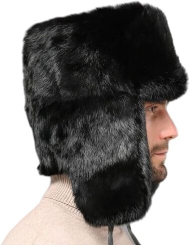 الصياد قبعة الرجال الروسية Ushanka قبعة فرو الأرنب الصناعي الطيار إيرفلاب قبعة يندبروف قبعة لفصل الشتاء الصيد التزلج in Kuwait