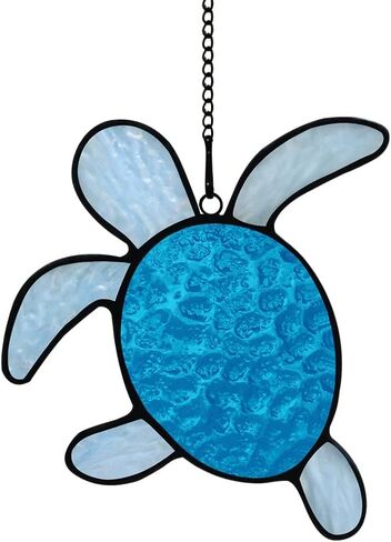 HAOSUM Sea Turtle Stained Glass Window Hangings,Sea Turtle Wall Window Art for Bathroom Living Room Sea Life Birthday Gift for Mom Grandma Friends in Saudi Arabia