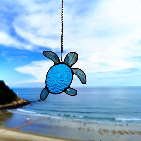 HAOSUM Sea Turtle Stained Glass Window Hangings,Sea Turtle Wall Window Art for Bathroom Living Room Sea Life Birthday Gift for Mom Grandma Friends in Saudi Arabia