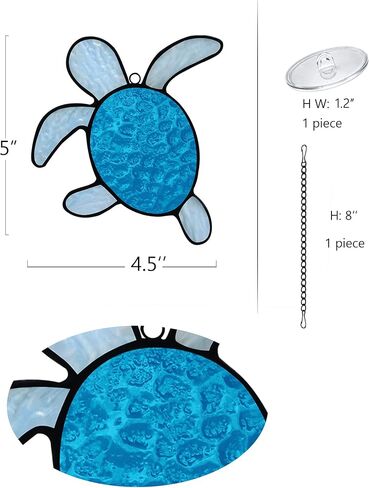 HAOSUM Sea Turtle Stained Glass Window Hangings,Sea Turtle Wall Window Art for Bathroom Living Room Sea Life Birthday Gift for Mom Grandma Friends in Saudi Arabia