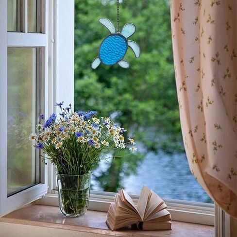 HAOSUM Sea Turtle Stained Glass Window Hangings,Sea Turtle Wall Window Art for Bathroom Living Room Sea Life Birthday Gift for Mom Grandma Friends in Saudi Arabia