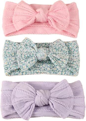 Baby Girls Bow Flora Headband Baby Turban Knotted Elastic Headwrap for Newborn Infant Toddler Hair Accessories in Kuwait