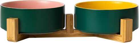 أوعية الكلاب المرتفعة من SunDog - وعاء عملي مرتفع للكلاب للطعام والماء - أوعية سيراميك لطيفة ومتينة للكلاب مع حامل خشبي - أوعية للكلاب والقطط الصغيرة سعة 13.5 أونصة (أزرق) in Kuwait