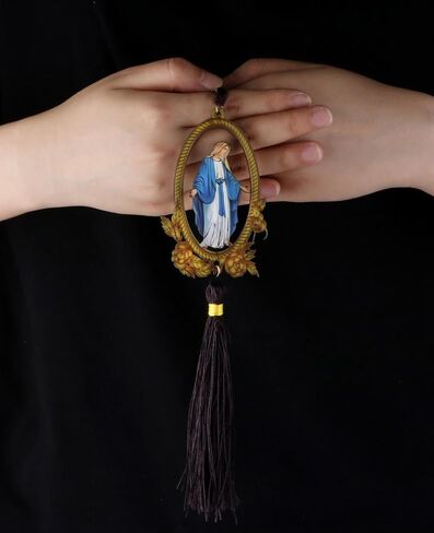 Religious The Divine Mercy/Our Lady of Guadalupe/Grace/Saint Jude/Sacred Heart/Orthodox Crucifixion Wooden Car Interior Rear View Mirrors Hanging Ornament-2Pcs Bulk in Saudi Arabia