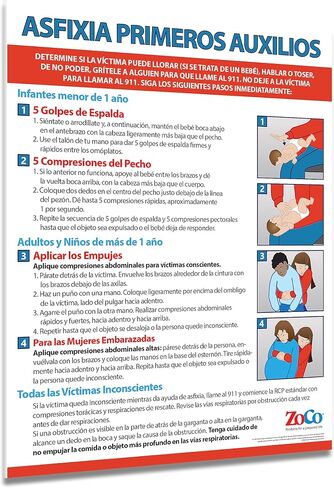 ملصق الاختناق للرضع والأطفال والكبار باللغة الإسبانية (عبوة واحدة) - ملصق مناورة هيمليك للمطاعم وأماكن العمل والمدارس - الإسعافات الأولية للاختناق - مصفح، 17 × 22 بوصة in Kuwait
