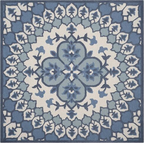 سجادة منطقة SAFAVIEH Bellagio Collection - 5' مستديرة، أزرق داكن وعاجي، صوف ميدالية مصنوع يدويًا، مثالية للمناطق ذات حركة المرور العالية في غرفة المعيشة وغرفة النوم (BLG610C) in Saudi Arabia