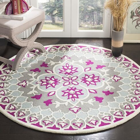 سجادة منطقة SAFAVIEH Bellagio Collection - 5' مستديرة، أزرق داكن وعاجي، صوف ميدالية مصنوع يدويًا، مثالية للمناطق ذات حركة المرور العالية في غرفة المعيشة وغرفة النوم (BLG610C) in Saudi Arabia