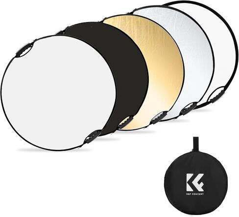 K&F CONCEPT 5-in-1 Light Reflector, 32"/80cm with Handle Grip & Bag | Collapsible Portable Photography Diffuser for Studio and Outdoor Lighting, Gold/Silver/White/Black/Translucent LE05 in Saudi Arabia