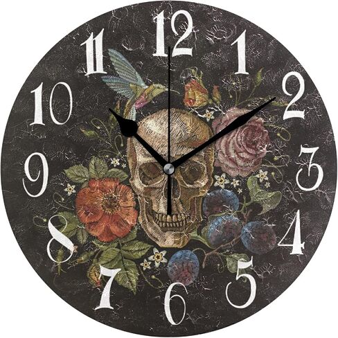 ALAZA Non-Ticking Silent Round Wall Clock, Sugar Skull Floral The Day of Dead Decor Clock for Home School Kitchen Bedroom Living Room in Saudi Arabia