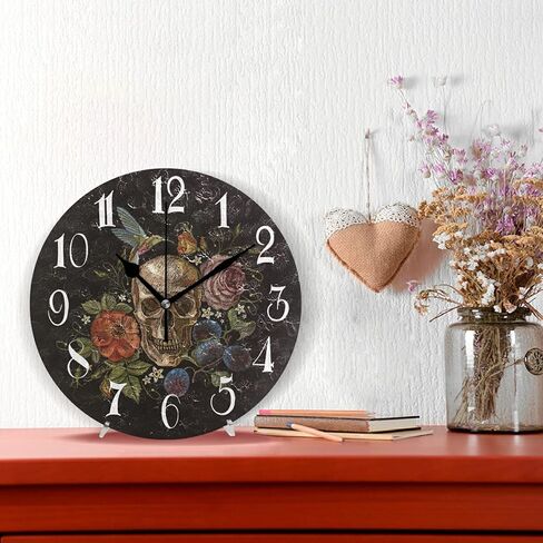 ALAZA Non-Ticking Silent Round Wall Clock, Sugar Skull Floral The Day of Dead Decor Clock for Home School Kitchen Bedroom Living Room in Saudi Arabia