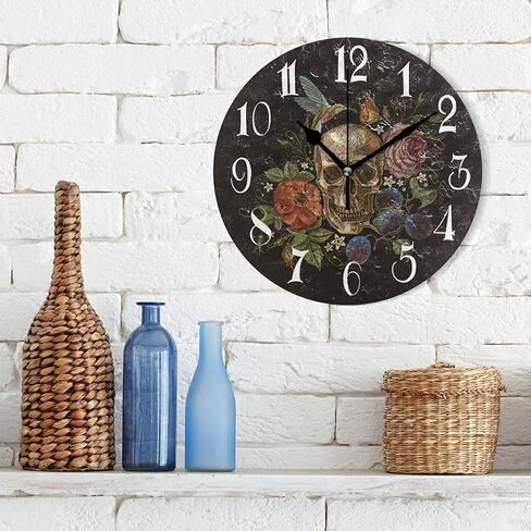 ALAZA Non-Ticking Silent Round Wall Clock, Sugar Skull Floral The Day of Dead Decor Clock for Home School Kitchen Bedroom Living Room in Saudi Arabia