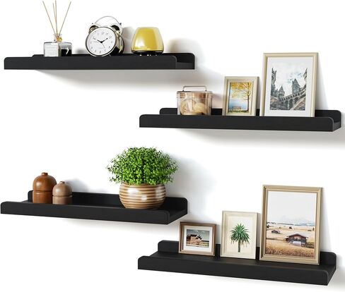 Love-KANKEI White Floating Shelves for Wall Set of 4, Wood Wall Shelves with Lip,15.6 Inch Rustic Hanging Shelves for Bedroom Bathroom Living Room Kitchen Nursery Display in Saudi Arabia
