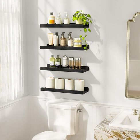 Love-KANKEI White Floating Shelves for Wall Set of 4, Wood Wall Shelves with Lip,15.6 Inch Rustic Hanging Shelves for Bedroom Bathroom Living Room Kitchen Nursery Display in Saudi Arabia