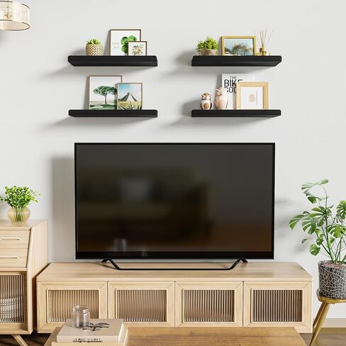 Love-KANKEI White Floating Shelves for Wall Set of 4, Wood Wall Shelves with Lip,15.6 Inch Rustic Hanging Shelves for Bedroom Bathroom Living Room Kitchen Nursery Display in Saudi Arabia