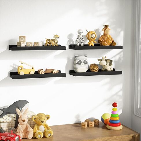 Love-KANKEI White Floating Shelves for Wall Set of 4, Wood Wall Shelves with Lip,15.6 Inch Rustic Hanging Shelves for Bedroom Bathroom Living Room Kitchen Nursery Display in Saudi Arabia