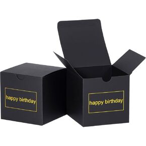 NIGNYA Small Gift Boxes 50 Pack 4x4x4 inches Happy Birthday Black Gift Boxes with Lids for Party Favor, Ornaments, Proposal, Bakery Cookies,Candle Boxes Packaging,Gifts, Crafting,Cupcake Boxes, Candy