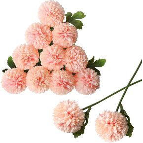 CCINEE 12Pcs Fall Artificial Flowers Chrysanthemum Ball, Autumn Silk Floral Arrangement Fake Flowers Bouquet Long Stem Hydrangea for Home Office Coffee House Parties and Wedding Decor (Orange)