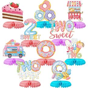 Tarklanda 9Pcs Donut Two Sweet Birthday Party Decorations,Donut Grow Up Honeycomb Centerpieces 3D Table Honeycomb 2nd Birthday Theme Party Decoration for Girls Baby Shower Party Photo Prop Supplies in Kuwait