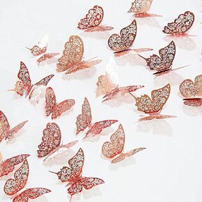 3D Rose Gold Butterfly Shining Metallic Glittering Paper Wall Decal Gadget Removable Mural Sticker for Living Room, Bedroom, Sun Room, Shop Window,Nursery, and as Decoration for Theme Party.