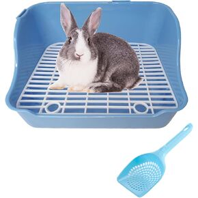 Hamiledyi Rabbit Litter Box, Small Animal Corner Potty Trainer, Bunny Toilet Pets Plastic Rectangle Cage Bedding Box Pet Pan with Chew Toys for Guinea Pigs Hamster Chinchilla Ferret