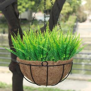 12 Bundles Artificial Fall Plants Boston Ferns Outdoors,Fake Ferns Faux Shrubs Greenery Plastic Plants for Porch Planters Hanging Basket Patio Home Decoration Fall Decor(Yellow)