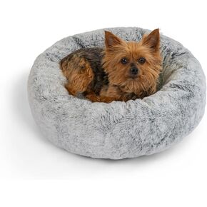 Best Friends by Sheri Patterned Lux Faux Fur Calming Large Donut Dog Bed, Gray, 30" x 30"