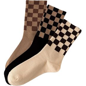 OYOANGLE Women's 3 Pair Pack Fun Plaid Pattern Funny Novelty Crew Socks