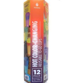 Manna Plastic Hot Color Changing To-Go Cups, 12-pack, 16 ounces