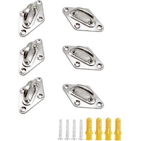 304 Stainless Steel M5 Eye Plate, 5mm Oval Ceiling Wall Hooks, Seat Cord Pull Loop Oval Door Clasp, Suitable for Marine Yoga Hammock Swing Applications, Pack of 6