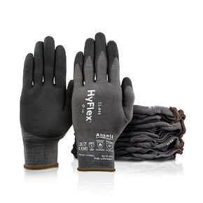 Ansell HyFlex 11-840 Ergonomic Abrasion-Resistant Nylon Spandex Nitrile Coated Industrial Gloves for Automotive, Fabrication - Large (9) Grey (1 Pair)