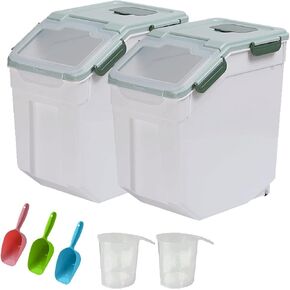 Mairuker 2 Pack Large Flour Storage Container Bucket with Lid 14L/30lb, BPA FREE Plastic Airtight Rice Storage Bin Pantry and Kitchen Food Organization Barrel for Sugar, Cereal (Blue) in Kuwait
