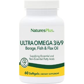 NaturesPlus Ultra Omega 3 6 9-1200 mg, 90 Softgels - Borage Oil, Fish Oil, Flax Oil Supplement - Gluten-Free - 90 Servings